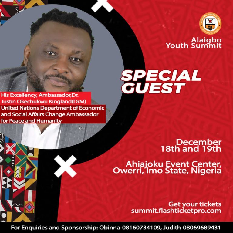 JUSTIN KINGLAND CONFIRMED AS A SPECIAL GUEST FOR THE UPCOMING ALAIGBO SUMMIT